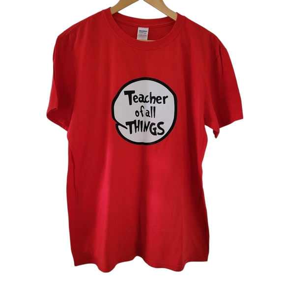 Gildan || Red Teacher of All Things Graphic Tee - Picture 1 of 2